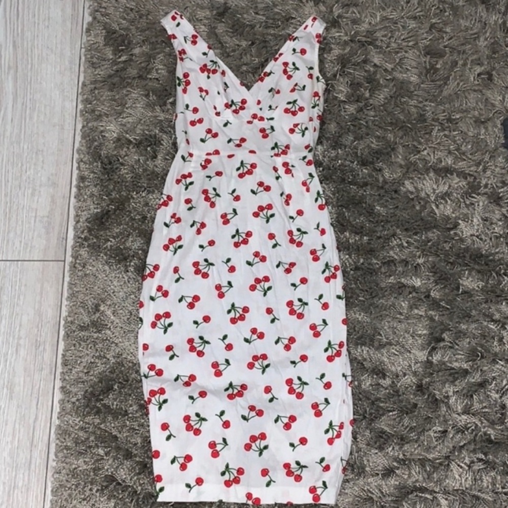 Stop Staring Cherry Print White Dress